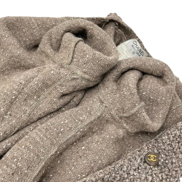 CHANEL Vintage 93A CC Mark Logo Button Long Coat #38 Greige Wool Pocket [105056] - Picture 12 of 13